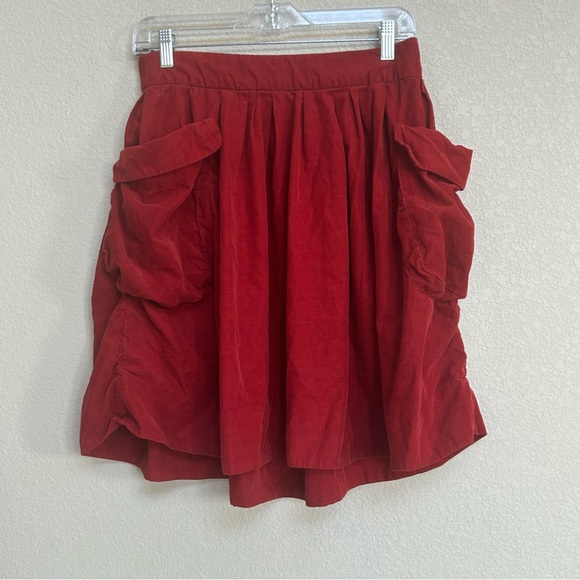 Maeve Anthropologie Red Cotton Ruffle Pocket Knee-Length Skirt Women’s Size 8 - Picture 1 of 5